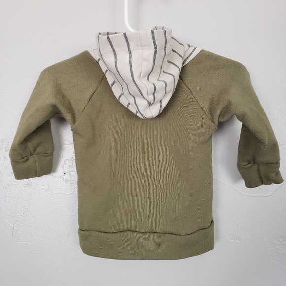 Lulu & Roo Baby 3-6 Months Army Green Hoodie Striped Pocket Hood Gender Neutral - Picture 5 of 6